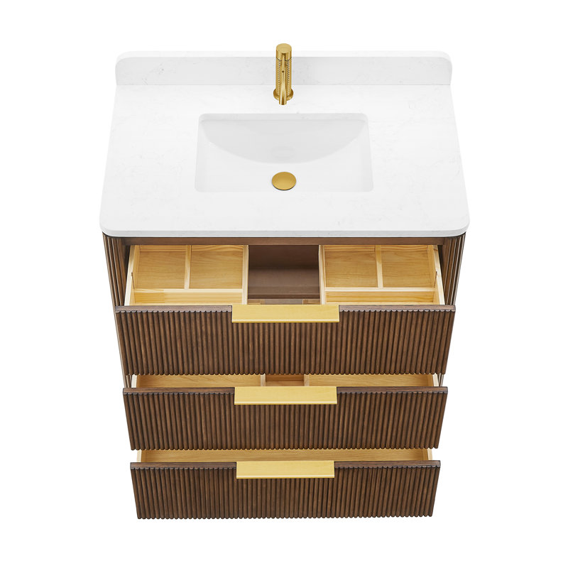 Meuble-lavabo à simple cuve en chêne noyer clair Zanica, Oak Light Walnut