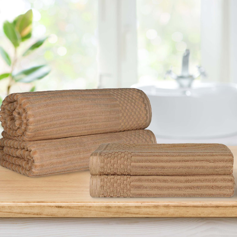 Superior Ribbed Cotton Coffee Oversized Bath Sheet and Towel Set