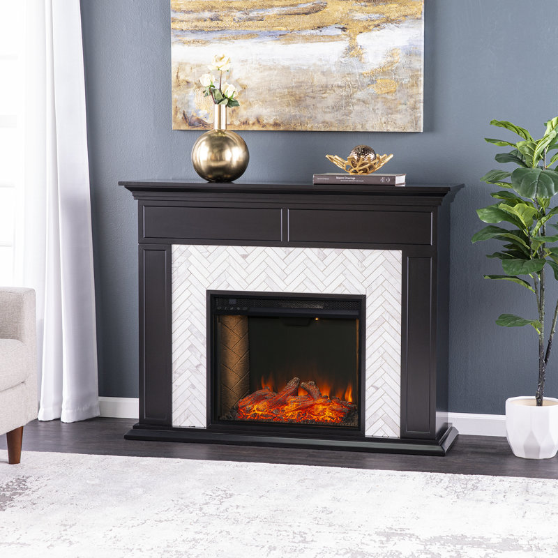 Marble Tiled Smart Fireplace Black