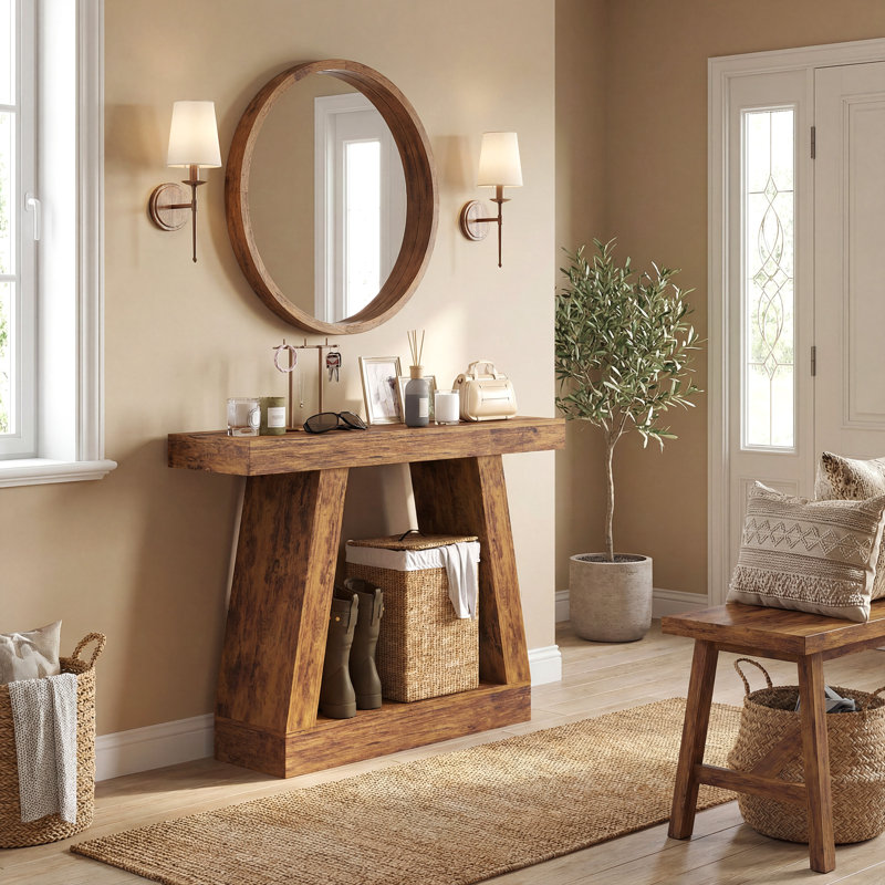 42" Farmhouse Console Table, 2-Tier Entryway Table with Storage and Thickened Tabletop for Hallway, Living Room, Entrance, Behind Couch, Dark Brown