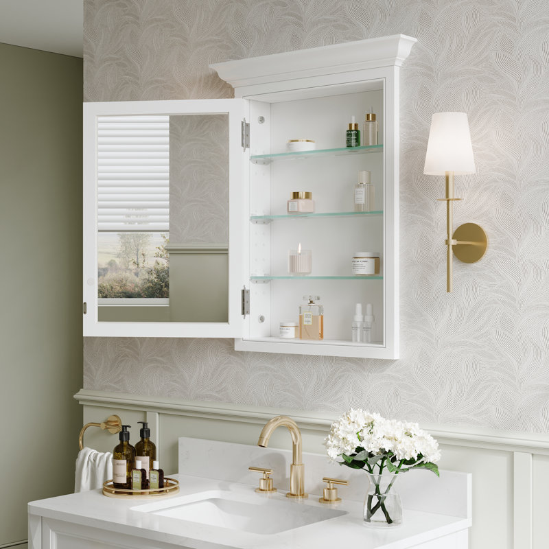 Armoire à pharmacie 24 po x 30 po à fixation murale en bois massif avec tablettes réglables en verre