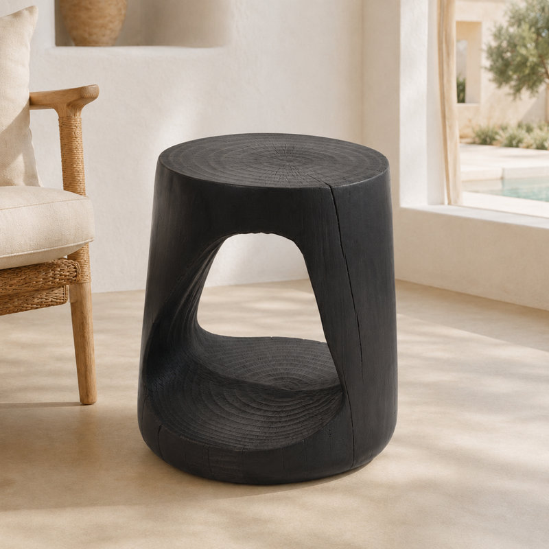 Tabouret latéral moderne sculptural avec base ouverte, pièce intérieure / extérieure, Noir