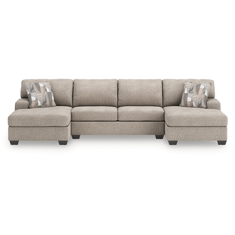 Canapé modulaire 3 pièces avec méridienne Cronan, Polyester beige