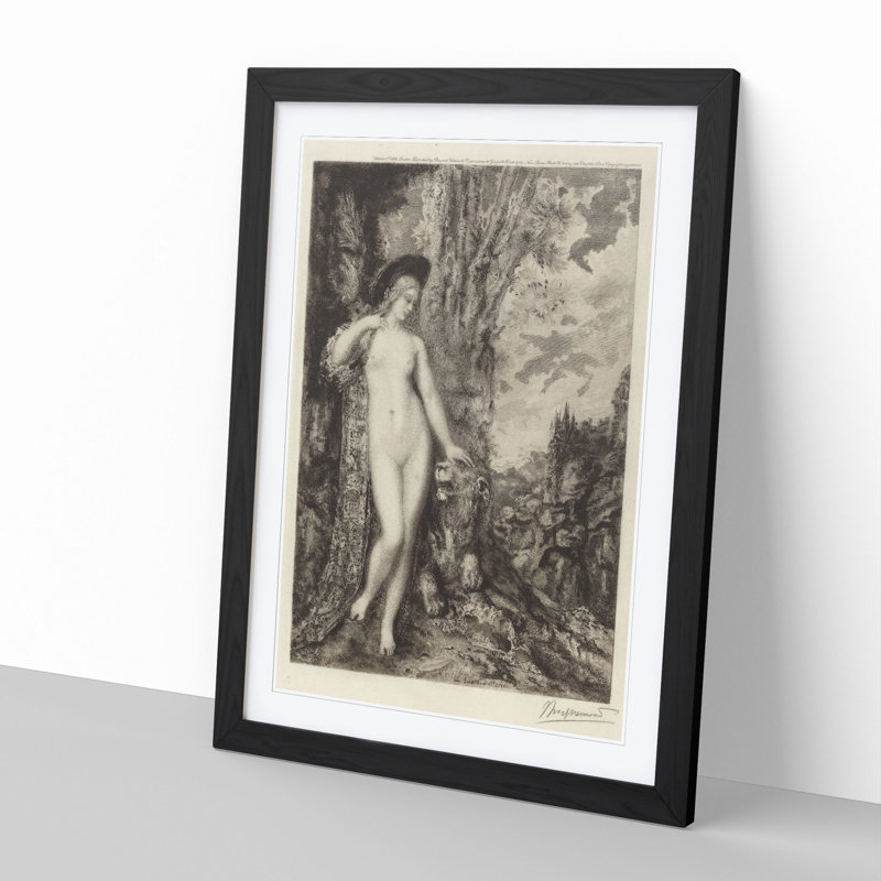 The Amorous Lion by Gustave Moreau - Picture Frame Painting, 65cm H x 48cm W x 2cm D, Black