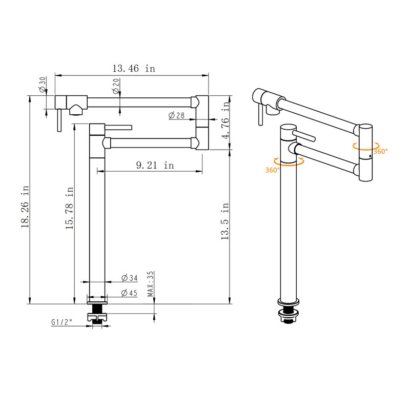 Extension For Pot Filler Faucet - Gold Color, Brass, Control Water Precisely, Rusting Corrosion Material, Double Handles, Produce Bubbles, Smooth Flow, Reduce Splash, Rust, Drip