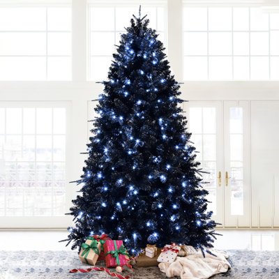 Arbre de Noël noir de 5 pi, 250 lumières à DEL blanches, 1076 pointes Pe +, support en métal stable, pour les décorations des fêtes