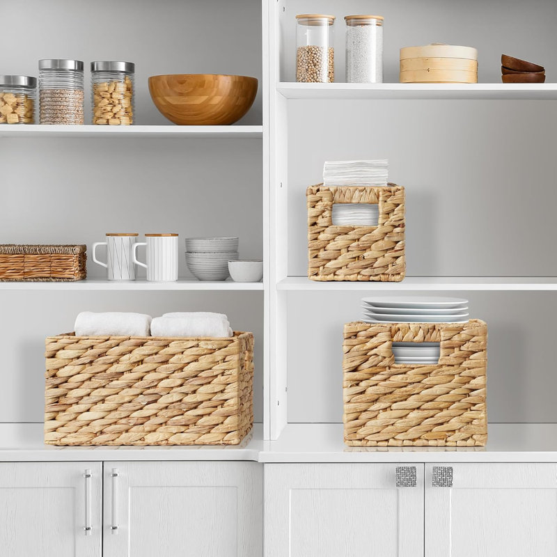 Ensemble de paniers de rangement en jacinthe d'eau 3 pièces avec poignées Casafield, H 9 po x l 10,25 po x P 15,75 po, Brun