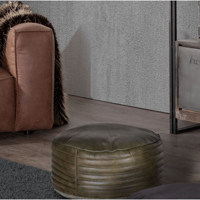 Foosland 50cm Wide Genuine Leather Round Solid Colour Pouffe Ottoman