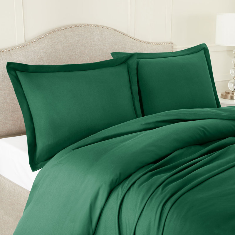 Hunter Green Queen Microfiber Duvet Cover Set with Button Closure