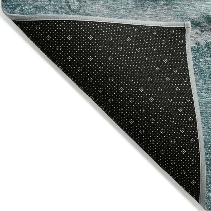 2' X 3' Teal Abstract Washable Non Skid Indoor Outdoor Area Rug