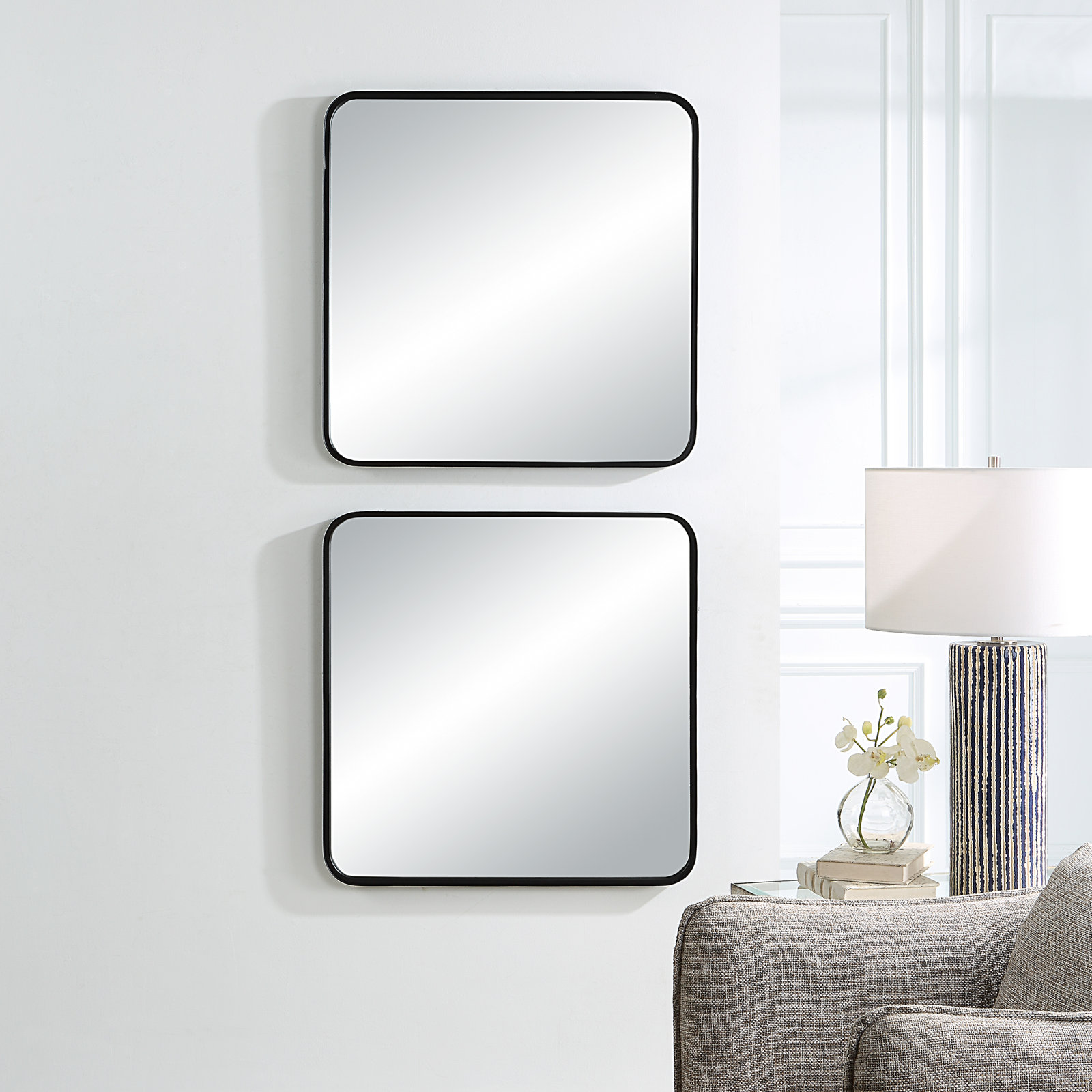 Adrienne 24" Accent Mirror, Satin Black, 38" x 24"