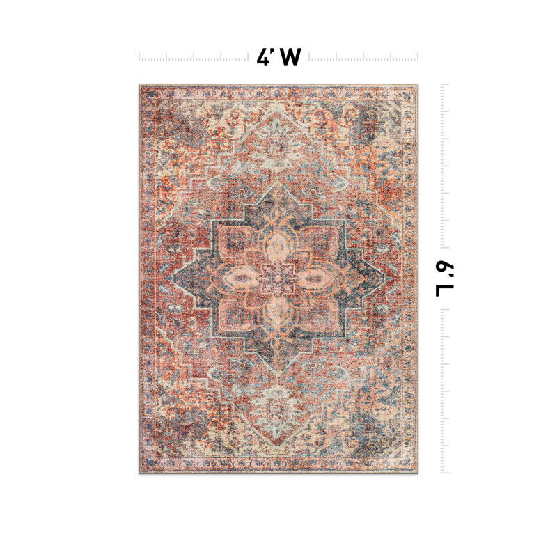 Tapis traditionnel Savina - tissage plat lavable avec envers antidérapant, Rectangle 4pi x 6 pi