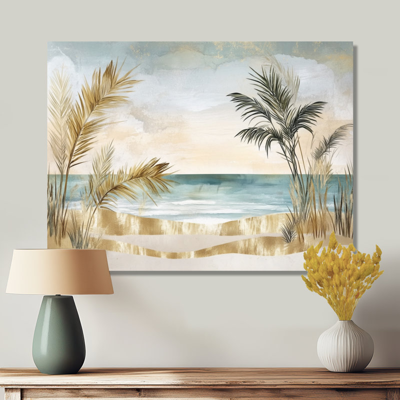 Palm Leaf Wall Art, Tropical Beach Canvas, Cellon, H 12 po x l 20 po, Toile tendue