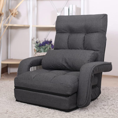 Trule Folding Lazy Sofa Floor Chair Sofa Lounger Bed with Armrests and Pillow by Viv + Rae