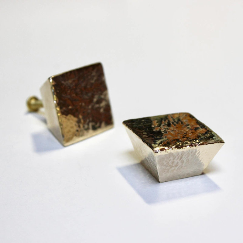 Pyramid Square Knob, Hand-Hammered Brass