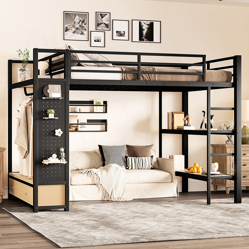 Lit mezzanine double en métal avec garde-robe, Double