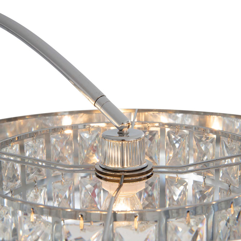 Lampe sur pied arquée Glam de 94 po Marilyn - Chrome poli avec abat-jour en cristal Mylar et base en marbre massif, lampe de plancher moderne pour les salons