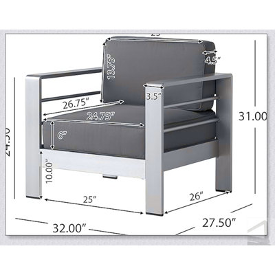 Fauteuil club CAPE CORAL MP2 avec structure en aluminium résistant aux intempéries et coussin en mousse haute densité pour un confort ultime