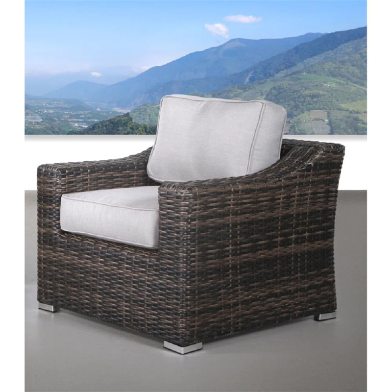 Ensemble de conversation 5 places en osier avec coussins toutes saisons - aucun assemblage requis