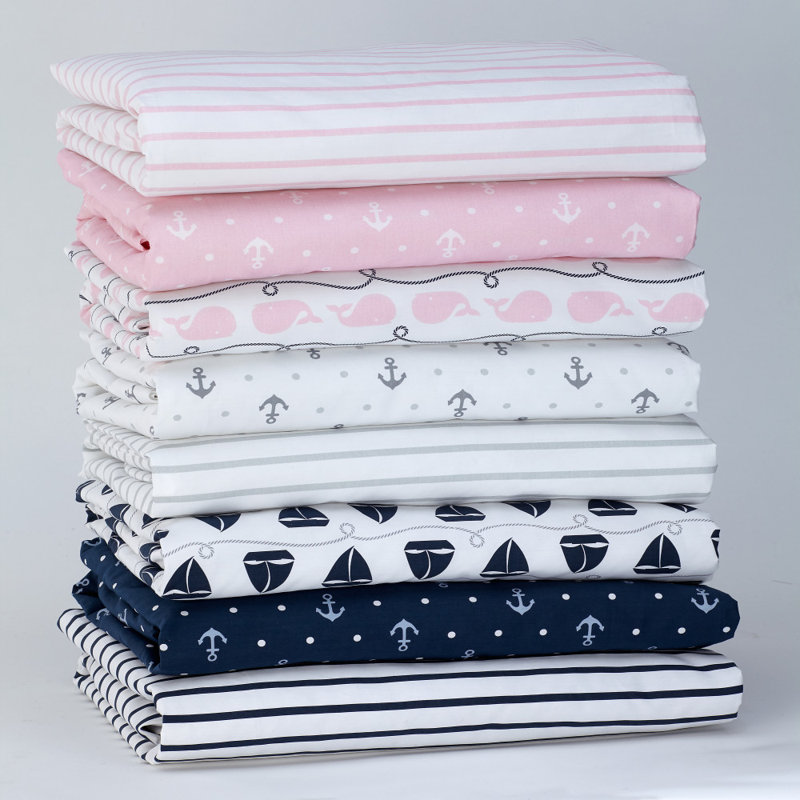 Drap-housse pour lit de bébé à 100% coton pour enfants setabled Nautica, Gris / Blanc
