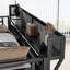 Lit mezzanine double avec escalier, lit mezzanine double en métal avec tablettes de rangement, lit mezzanine haut avec garde-robe