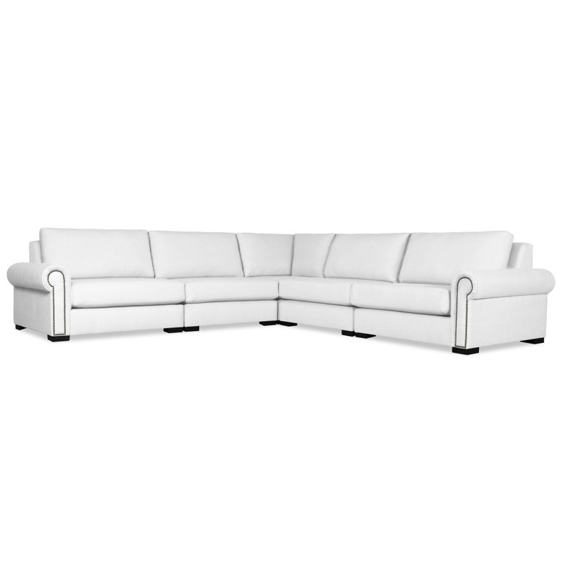 Canapé modulaire de coin symétrique en lin de 128 po Mosely, Blanc cassé Revolution®