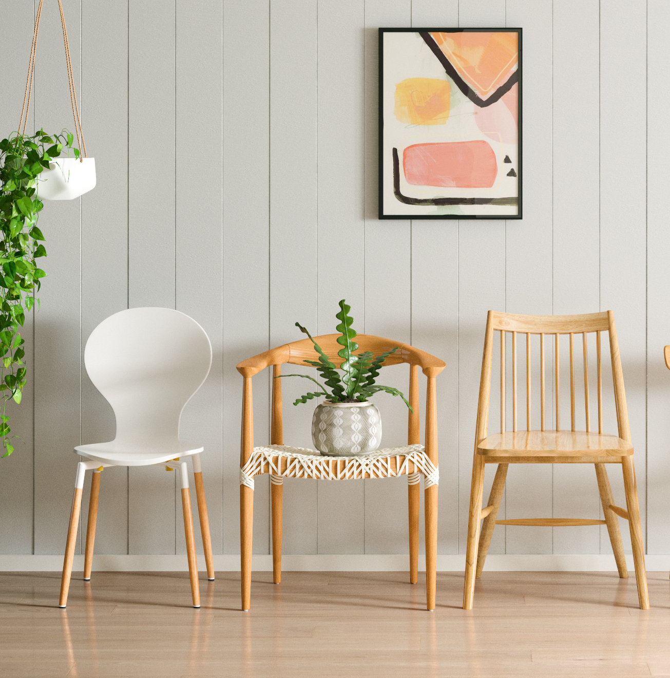 Kazbah Genuine Leather Dining Armchair, Light Oak/White