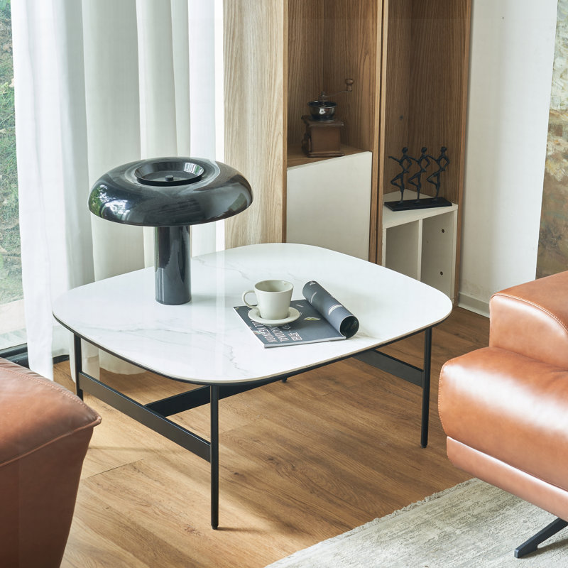 Petite table basse pour le salon, table basse en céramique à poutre de pierre moderne, table basse carrée facile à assembler