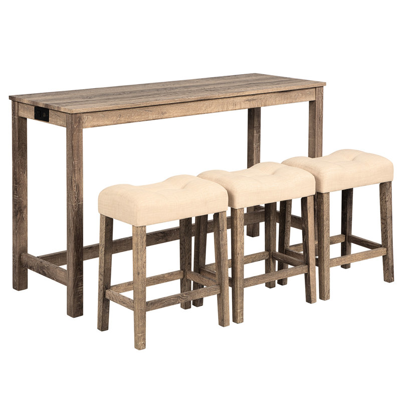 Brown Bar Table With Practical Power Strip And Rustic Look
