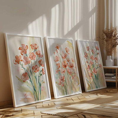 Peachy Flower Party Set of 3 Prints