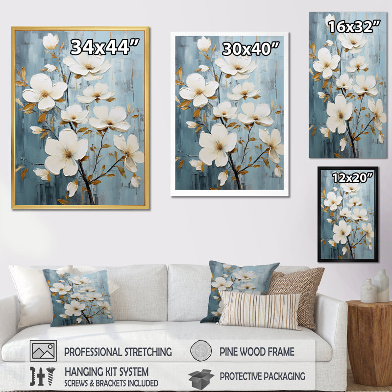 Paix bleue et blanche - impression, H 32 po x l 24 po x P 1 po, Cadre simple blanc
