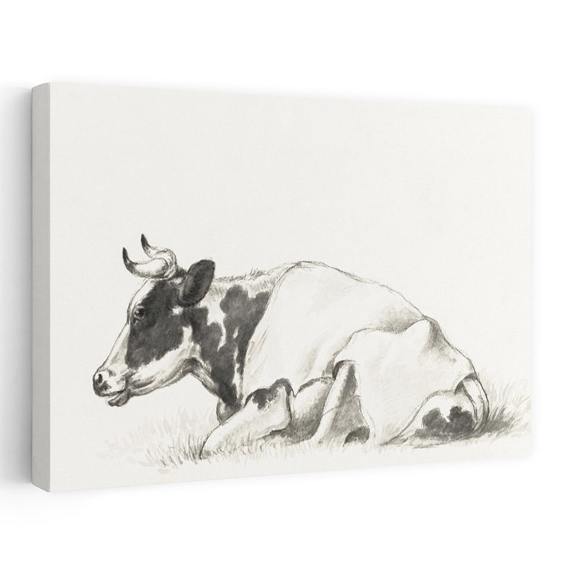 Vache couchée par Jean Bernard, art rétro classique de vache rétro, H 32 po x l 48 po