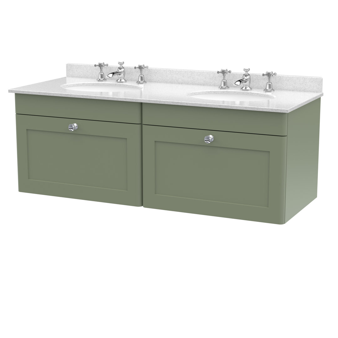 B&Q - Classique Wall Hung 2 Drawer Vanity Unit & 3 Tap Hole White Marble Top With Oval BasinStylish Sink Vanity Unit In Satin - Image 2