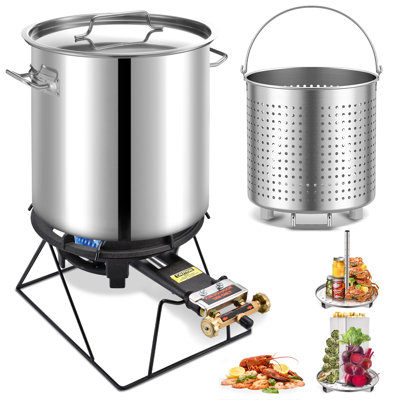 Casserole en acier inoxydable de 52 pte Arc avec brûleur au propane protable de 80 000 Btu, marmite à cuisson de fruits de mer avec panier et support à vapeur, pot à homard, ébullition de crevettes, cuiseur à vapeur Tamale, friteuse à dinde, 13 gallons