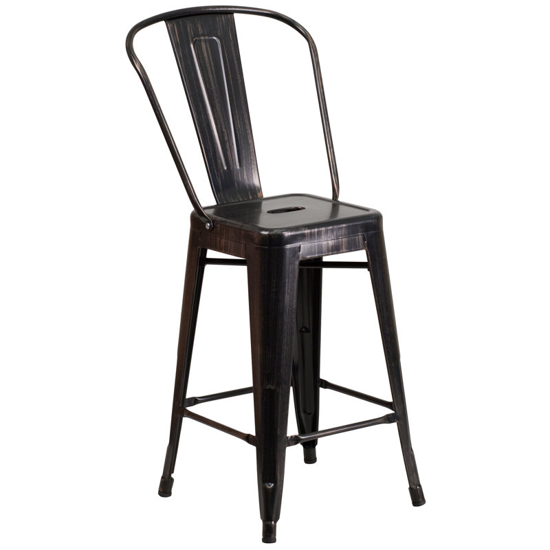Tabouret de bar Iddings, Noir vieilli / Or antique, 1, Tabouret de comptoir (siège d'une hauteur de 24 p