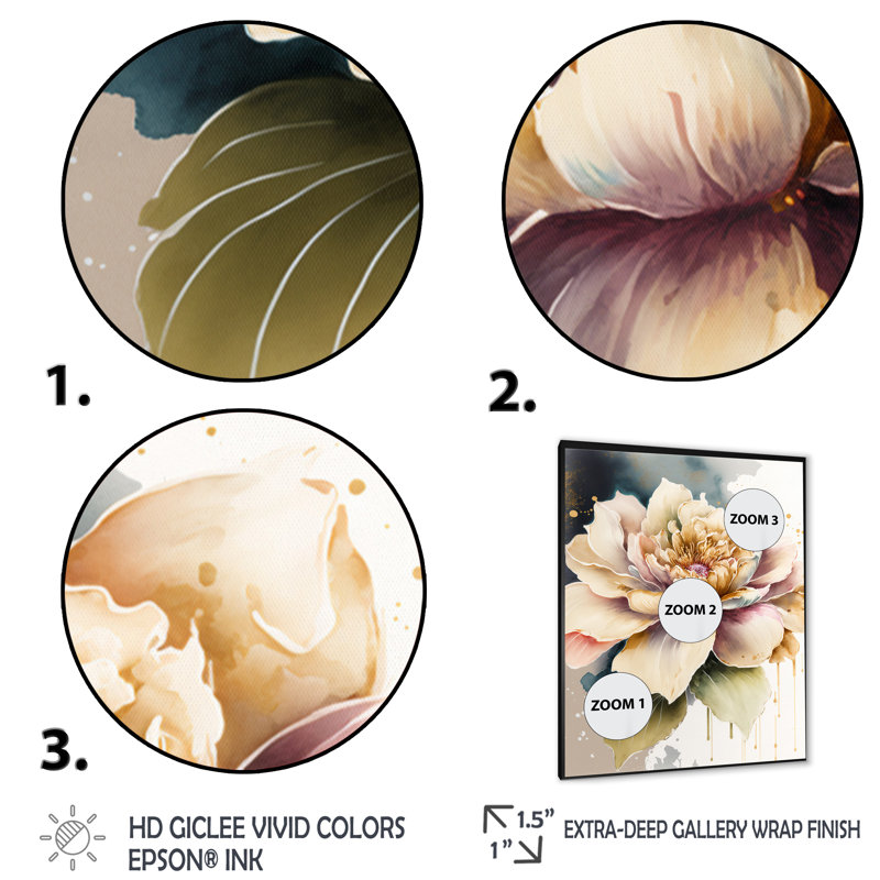 Myrna rose et crème aquarelle fleur V - reproduction sur toile, H 32 po x l 16 po x P 1 po