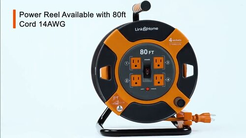Link2Home Cord Reel 60 ft Extension Cord 4 Power Outlets – 14 AWG SJTW  Cable Review 