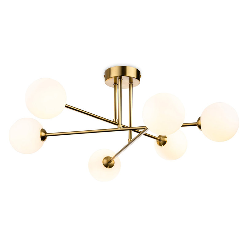 Glass Flush Mount, Brushed Brass, 6, Opal White