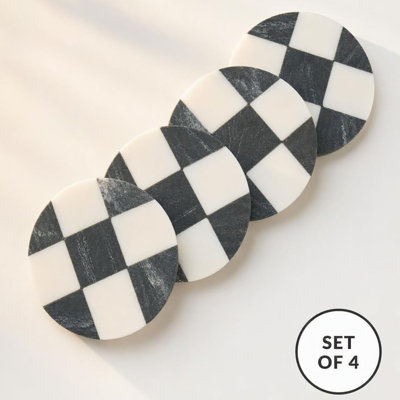 Sous-verres à carreaux noirs et blancs de 4 pouces, sous-verres de table décoratifs pour la décoration intérieure
