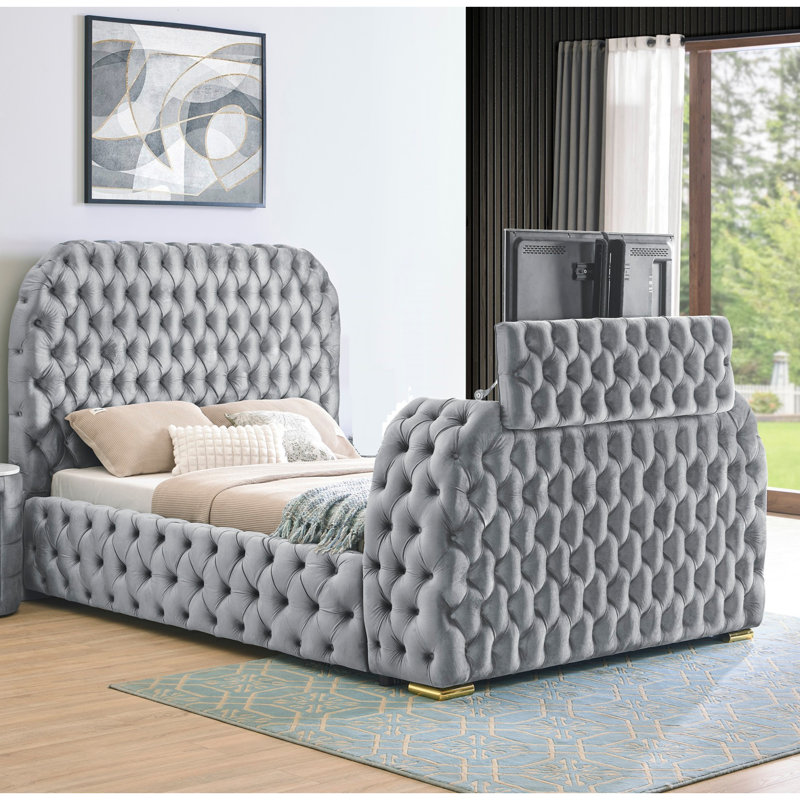 Lit Luxurious Comfort Design, Grand lit, Gris