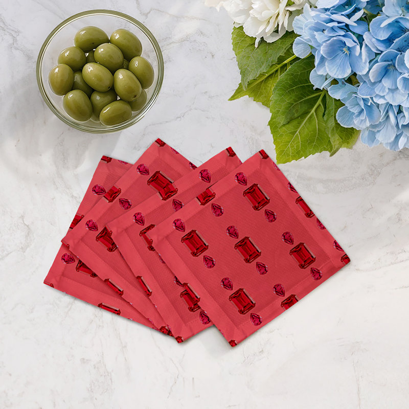 Gem Rubys Cotton Sateen Cocktail Napkins, Crimson