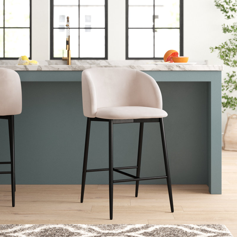 Terrance Upholstered Counter Stool with Metal Frame (Set of 2), Cream/Black