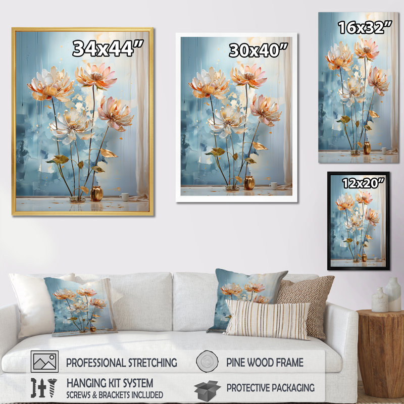 «Elegance In Lotus Blooms II», reproduction sur toile, Cadre photo noir simple, H 32 po x l 16 po x P 1 po