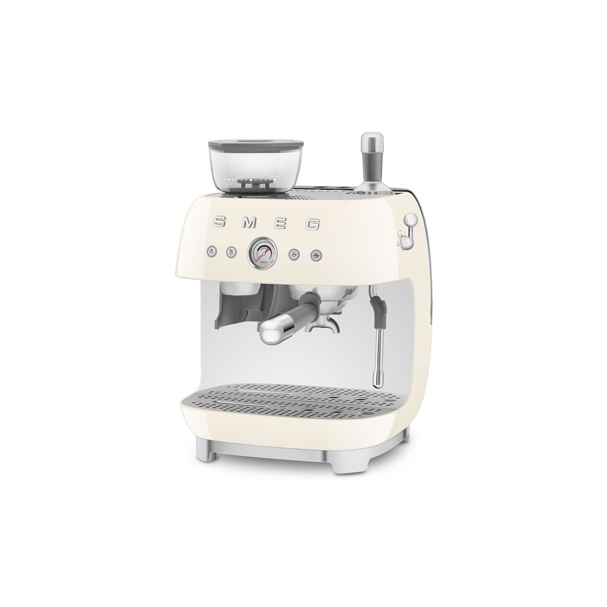 SMEG 50's Retro Style Semi-Automatic Espresso Coffee Machine with Grinder, Cream