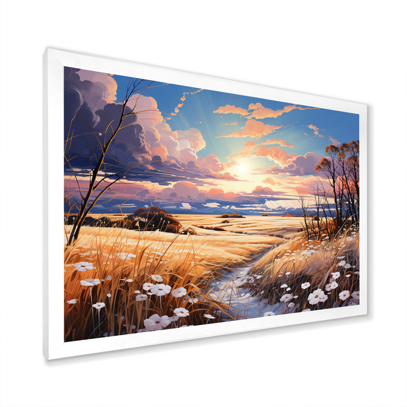 Kawaii Paries, paysage au coucher du soleil, H 24 po x l 32 po x P 1 po, Cadre simple blanc