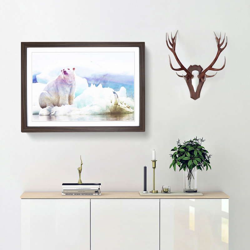 Penguin & Polar Bear - Picture Frame Graphic Art Print, 48cm H x 65cm W x 2cm D, Walnut Framed