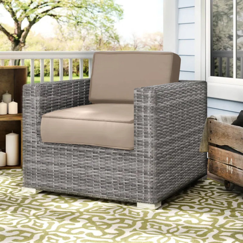 Fully Assembled Patio Chair With Cushions, Gray Mix, Brown