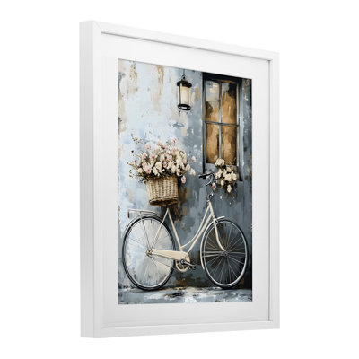 Charmant vélo botanique Peaceful, reproduction encadrée sous verre, design by Creative Studio