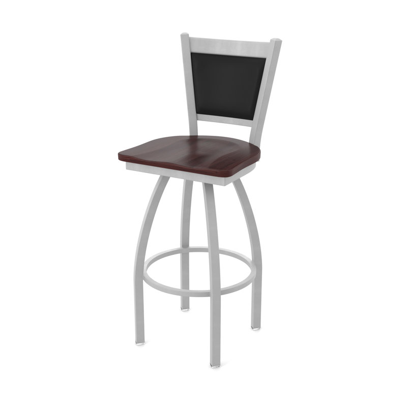 Tabouret pivotant Hadleigh, Érable cerisier foncé, Nickel anodisé, Tabouret de bar (siège d’une hauteur de 30 po)