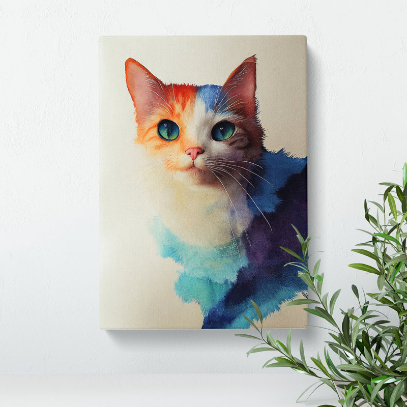 Cat In Watercolour No.4 - Wrapped Canvas, 50cm H x 35cm W